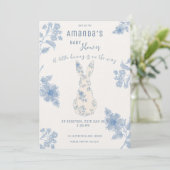 Invitation Baby shower Blue toile (Debout devant)