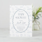 Invitation Baby shower Blue Toile de Jouy (Debout devant)
