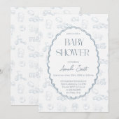 Invitation Baby shower Blue Toile de Jouy (Devant / Derrière)