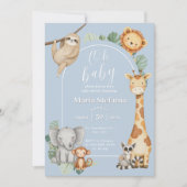 Invitation Baby shower Blue Tropical Jungle Safari Animaux (Devant)