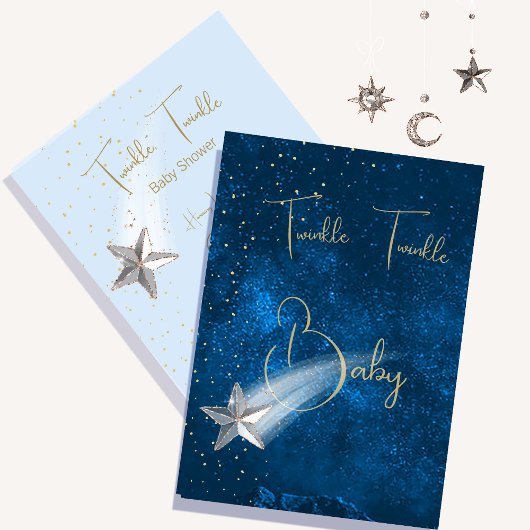 Invitation Baby shower Blue Twinkle Twinkle Stars