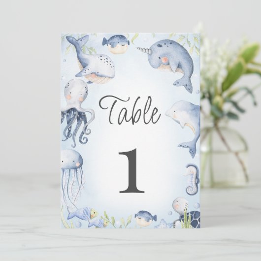 Invitation Baby shower Blue Under the Sea Boys Numéro de tabl (Debout devant)