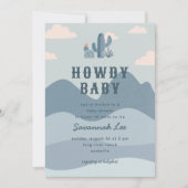 Invitation Baby shower Blue Western Desert Cactus (Devant)