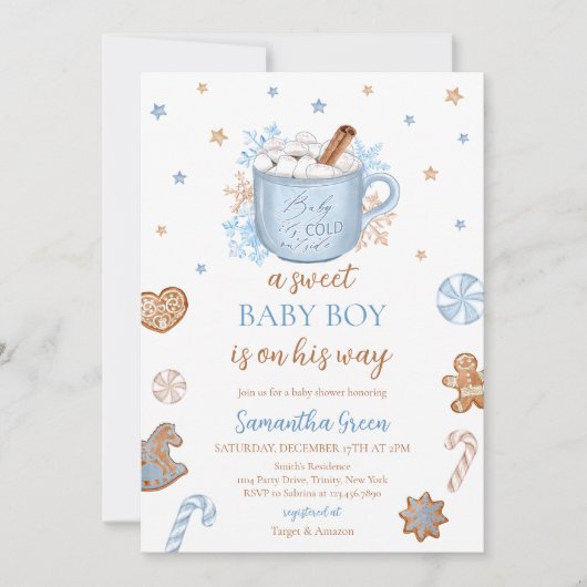 Invitation Baby shower Blue Winter Boy (Devant)