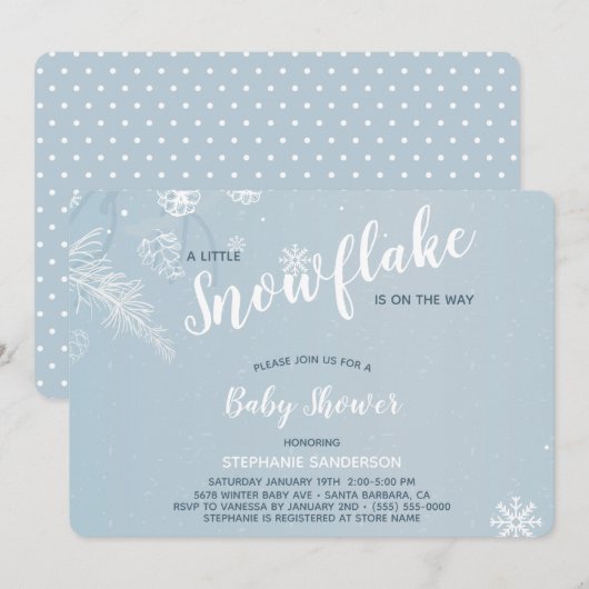 Invitation Baby shower Blue Winter Snowflake pour les garçons (Devant / Derrière)