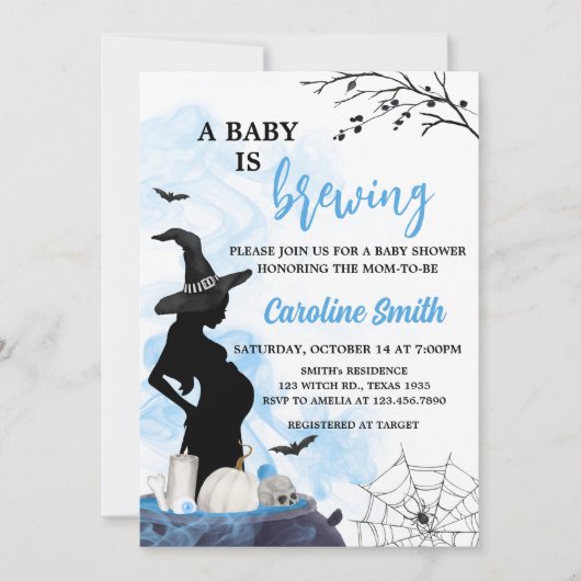 Invitation Baby shower Blue Witch (Devant)