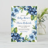 Invitation Baby shower Blueberry & Blue Flowers (Debout devant)