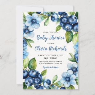 Invitation Baby shower Blueberry & Blue Flowers