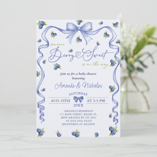 Invitation Baby shower Blueberry Bow (Debout devant)