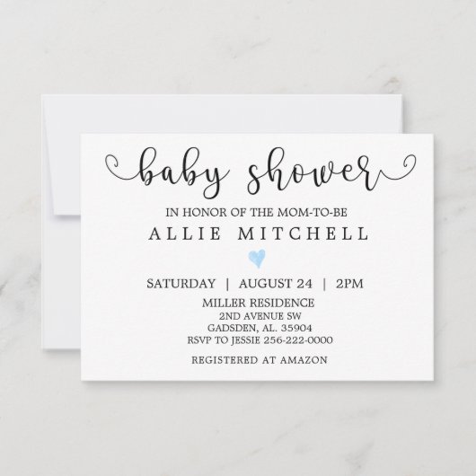 Invitation Baby shower BlueHeart (Devant)