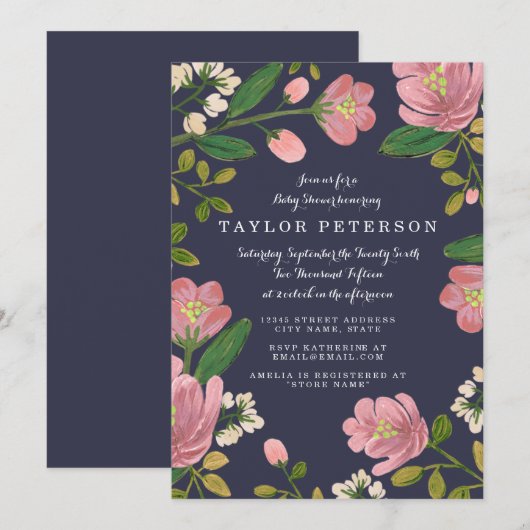 Invitation Baby shower Blush Bouquet (Devant / Derrière)