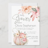 Invitation Baby shower Blush Coral Citrouille Peony Floral (Devant)