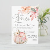 Invitation Baby shower Blush Coral Citrouille Peony Floral (Debout devant)