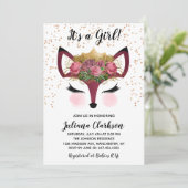 Invitation Baby shower Blush & Gold Fox Princess (Debout devant)