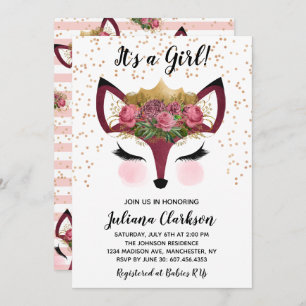 Invitation Baby shower Blush & Gold Fox Princess