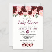 Invitation baby shower : Blush Pink Burgundy Flora (Recto)