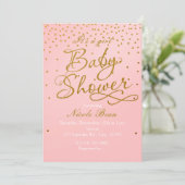 Invitation baby shower Blush Pink & Gold Confetti (Debout devant)