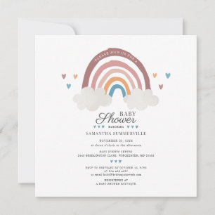 Invitation Baby Shower Bohème Arc-en-Ciel Écriture Aquarelle