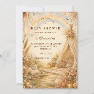 Invitation Baby Shower Bohème Arc-en-Ciel Enchanté