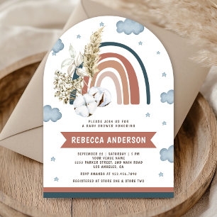 Invitation Baby Shower Bohème Arc-en-ciel Pampas Terreux
