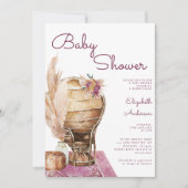 Invitation Baby shower Bohême Bourgogne Pampas Boho (Devant)