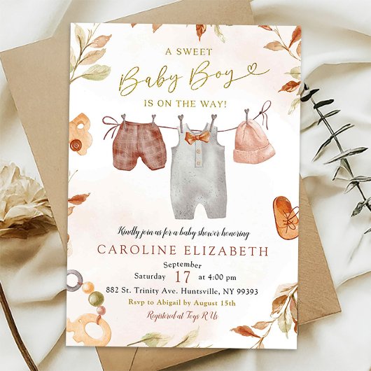 Invitation Baby shower Bohème Chaud Bohémien Tone Boy Vêtemen