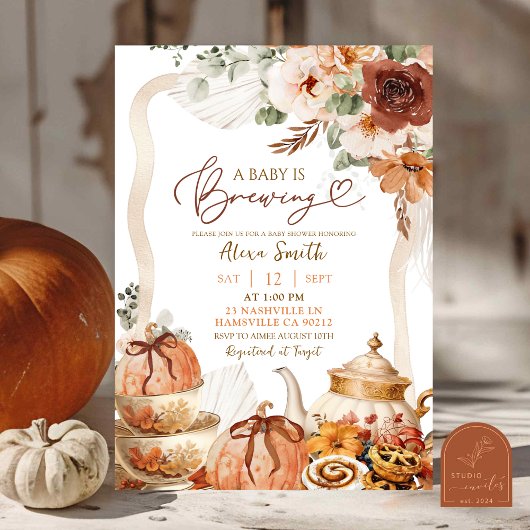 Invitation Baby Shower Bohème Coquette Citrouille Thé d'Autom