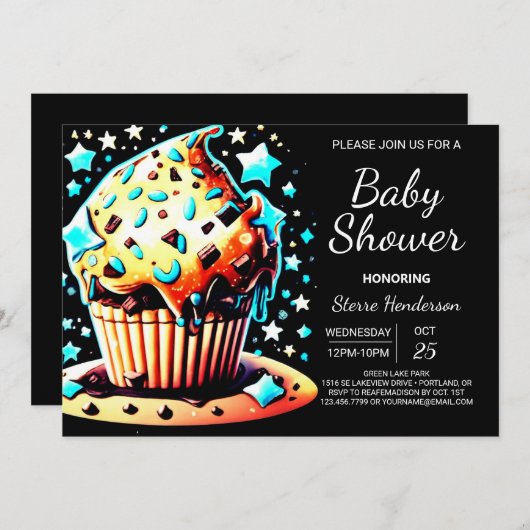 Invitation Baby shower Bohême Custom Muffin Boy en ligne (Devant / Derrière)
