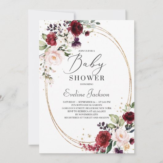 Invitation Baby shower bohème en or rose roux (Devant)