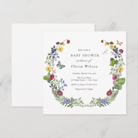 Invitation Baby Shower Bohème Fleur des Champs aux Douces Sav (Devant / Derrière)