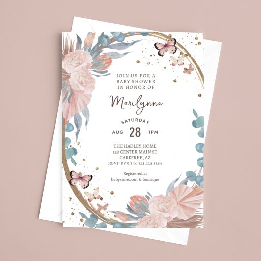 Invitation Baby Shower Bohème Fleur Papillon