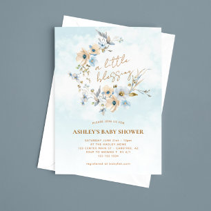 Invitation Baby Shower Bohème Fleur Sauvage Bleue
