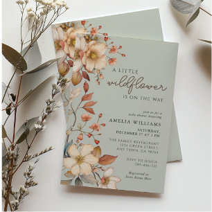 Invitation Baby Shower Bohème Fleurs de Champ Sauvage Vert Sa