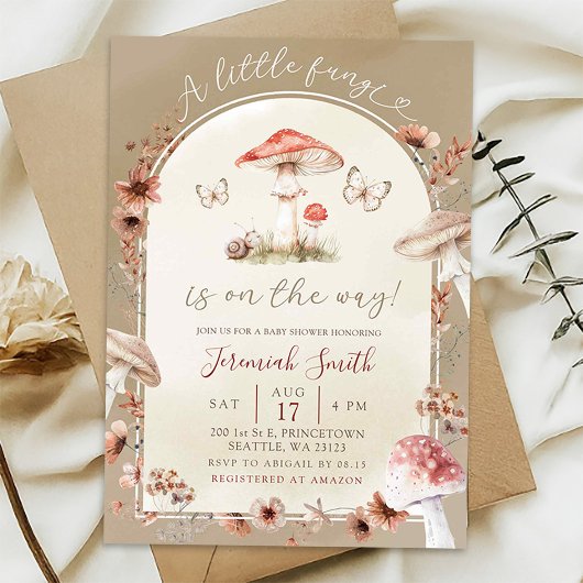 Invitation Baby Shower Bohème Fleurs de Champignon Fungi