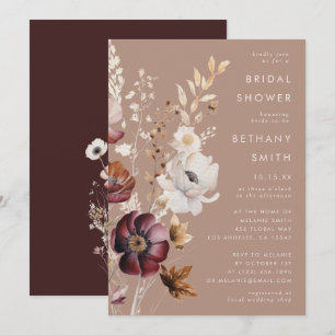Invitation Baby Shower Bohème Floral Automne Taupe