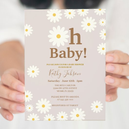 Invitation Baby shower bohème Floral Daisy