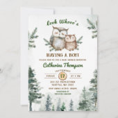 Invitation Baby Shower Bohème Hibou Végétal (Devant)