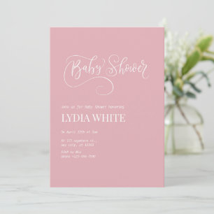 Invitation Baby-Shower Bohème Minimaliste Rose Fille