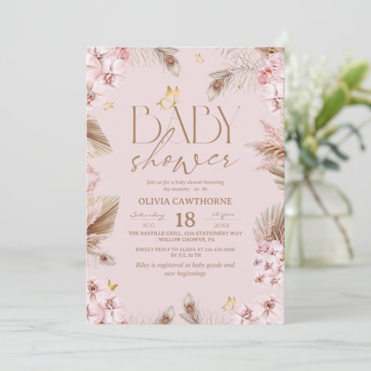 Invitation Baby Shower Bohème Moderne (Debout devant)