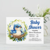 Invitation Baby shower Bohême Nest Chic Bird Boy (Debout devant)
