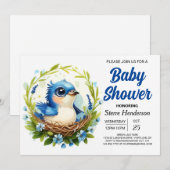 Invitation Baby shower Bohême Nest Chic Bird Boy (Devant / Derrière)