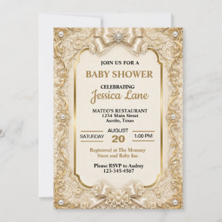 Invitation Baby Shower Bohème Neutre en Dentelle Blanche Douc