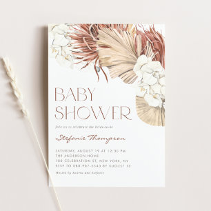 Invitation Baby Shower Bohème Orchidées et Feuilles de Palmie