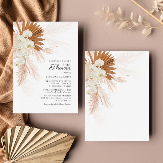 Invitation Baby shower Bohème Pampas Grass Terracotta Tan