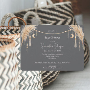 Invitation Baby Shower Bohème Pampas Gris