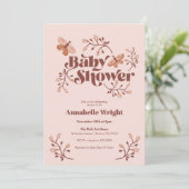 Invitation Baby Shower Bohème Papillon Rose (Debout devant)