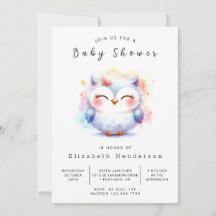 Invitation Baby shower bohème Pastel Owl