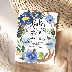 Invitation Baby-Shower Bohème pour Garçon aux Plumes