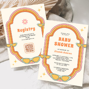 Invitation Baby-Shower Bohème Rétro des Années 70 Cadre Color