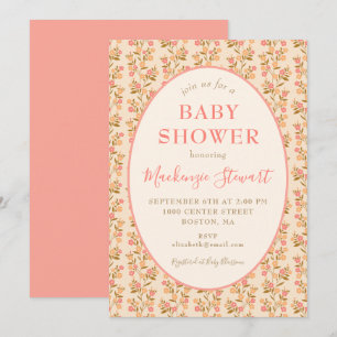 Invitation Baby Shower Bohème Rose Corail Floral